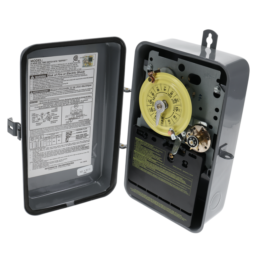 24-Hour Mechanical Time Switch with Skip-a-Day, 120 VAC, 60Hz, 2 NO/2 NC, Outdoor Metal Enclosure, 1 Hour Interval