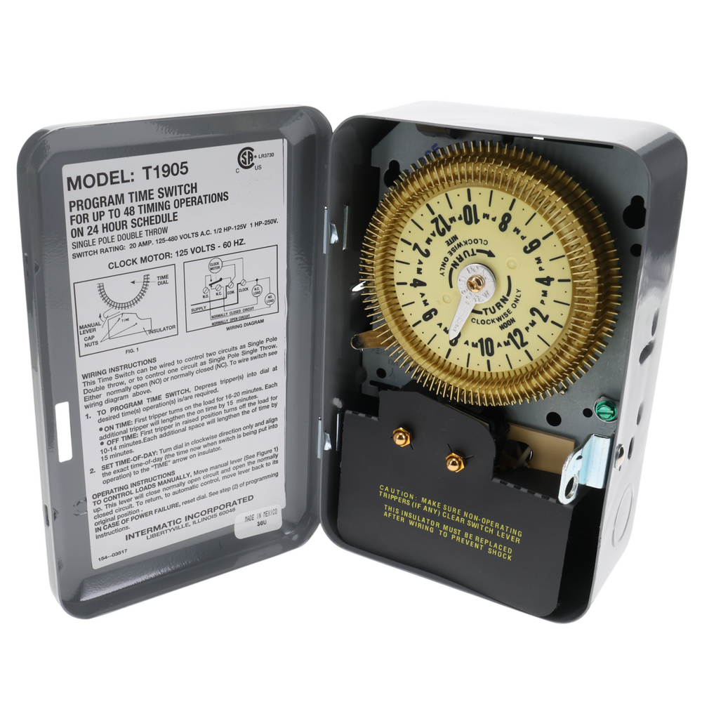 24-Hour Mechanical Time Switch, 125 VAC, 60Hz, SPDT, Indoor Metal Enclosure, 15 Minute Interval