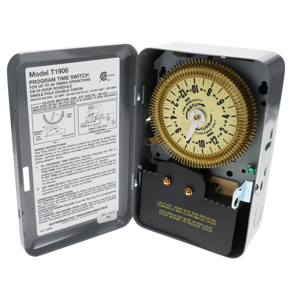 24-Hour Mechanical Time Switch, 208-277 VAC, 60Hz, SPDT, Indoor Metal Enclosure, 15 Minute Interval