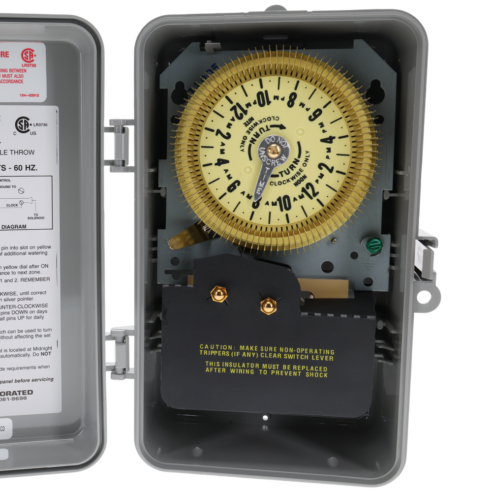 24-Hour Mechanical Time Switch, 125 VAC, 60Hz, SPDT, Indoor/Outdoor Plastic Enclosure, 15 Minute Interval